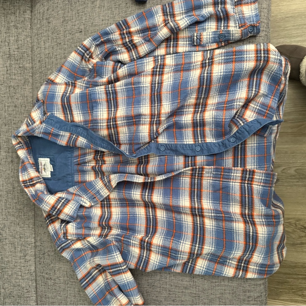 Blue and Orange Plaid Button-Up Shirt